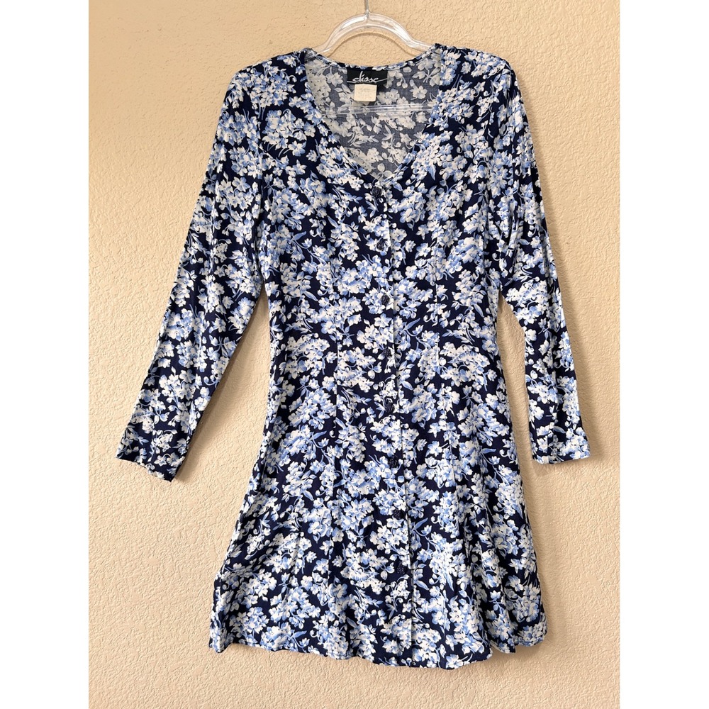 Elisse 7/8 Vintage Floral Button Front Mini Dress Navy Blue 90s Cottagecore